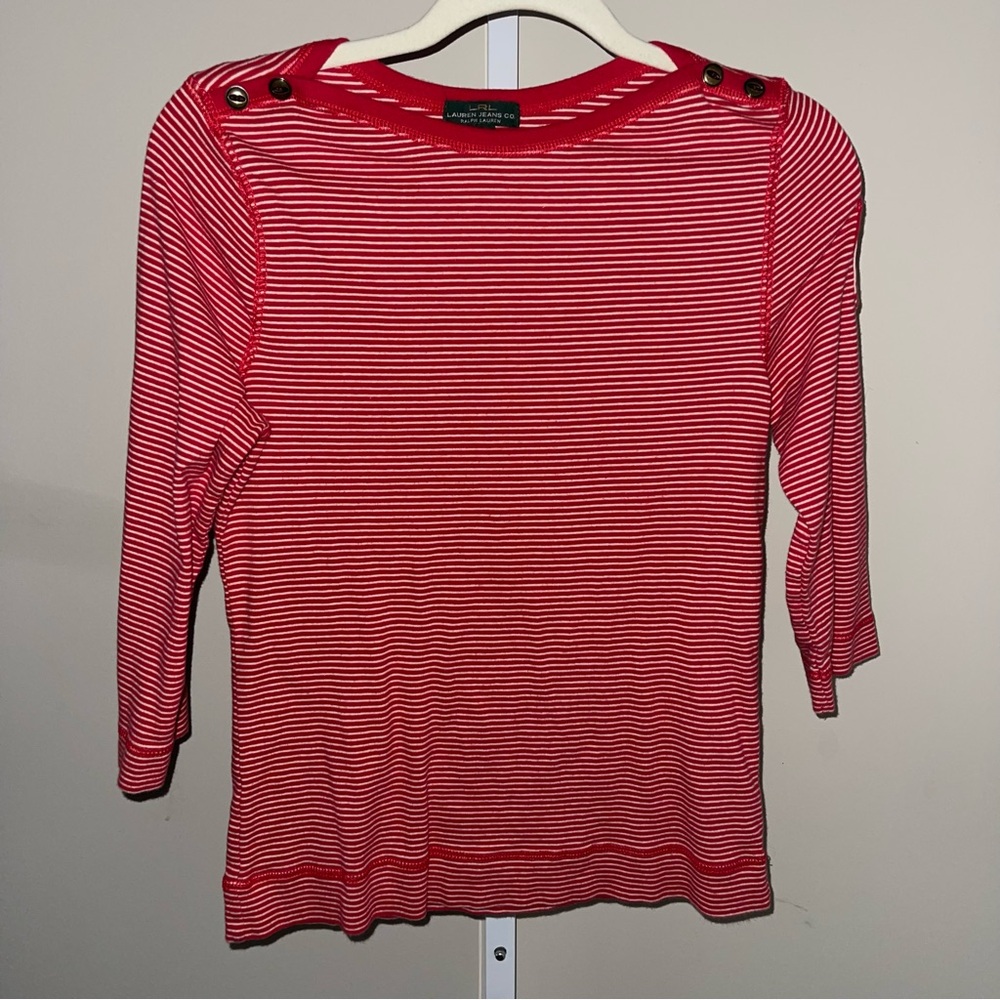 Lauren Jeans Co. Ralph Lauren Red & White Striped Cotton Top Women’s Size L
